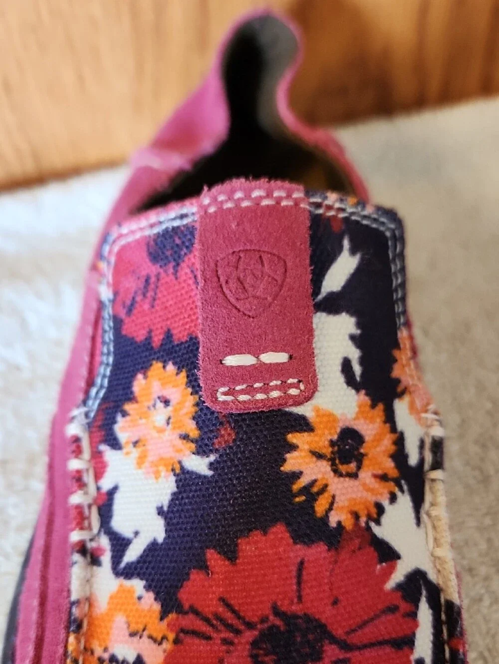 Ariat Pink Suede Floral Slip-On Moccasins